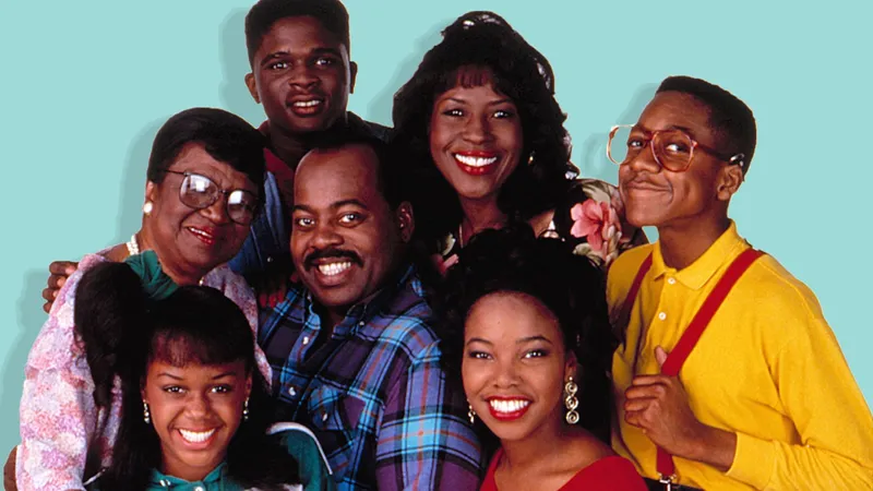 Family Matters cast group photo with Steve Urkel and the Winslow family