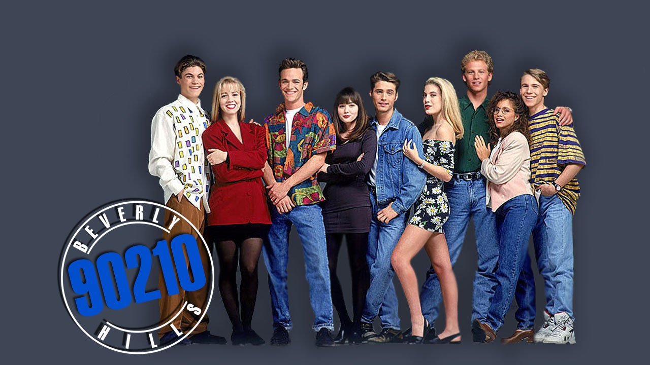 Beverly Hills, 90210 cast photo with the show's official logo