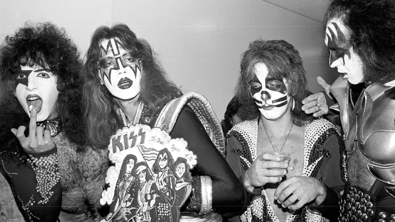 Paul Stanley, Ace Frehley, Peter Criss and Gene Simmons backstage during KISS's 1970s rise