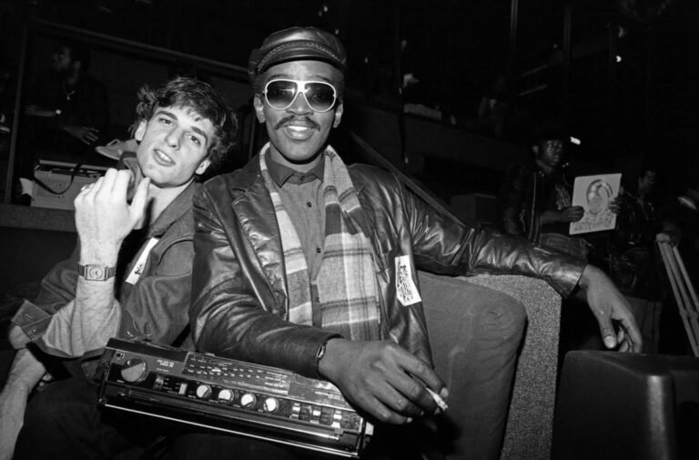Zephyr and Fab Five Freddy with his beat box at the Beat Street auditions at the Roxy, 1983