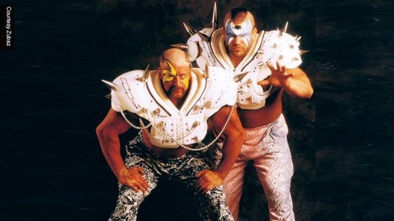 Close-up of Road Warriors Hawk and Animal in zebra print Zubaz pants