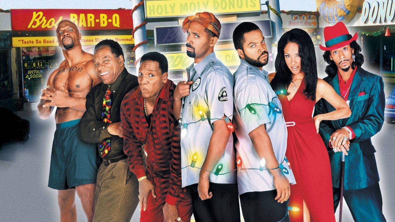 Friday After Next full cast key art with the cousins, Money Mike, Damon, Uncle Elroy and Mr. Jones outside the strip mall