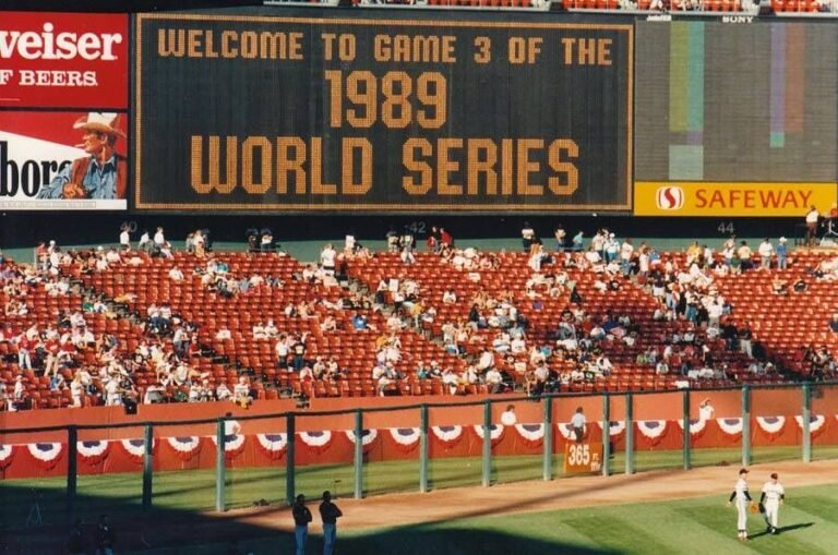 Candlestick Park scoreboard moments before the 1989 World Series earthquake struck Game 3