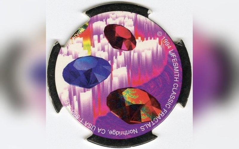 Holographic fractal-pattern pogs milk cap from the 1990s