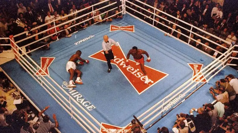 The boxing ring at The Mirage in Las Vegas during the Evander Holyfield vs Buster Douglas heavyweight title fight, October 25 1990