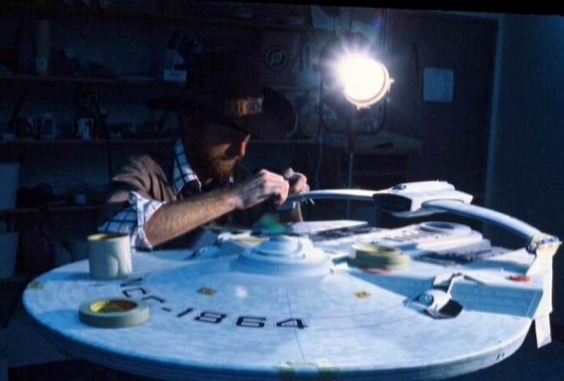 ILM model shop technician working on the USS Reliant miniature for Star Trek II Wrath of Khan
