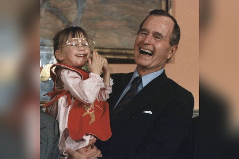 Jessica McClure meeting President George H W Bush at the White House in 1989