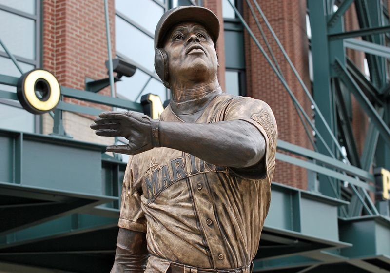 Ken Griffey Jr. statue outside T-Mobile Park in Seattle