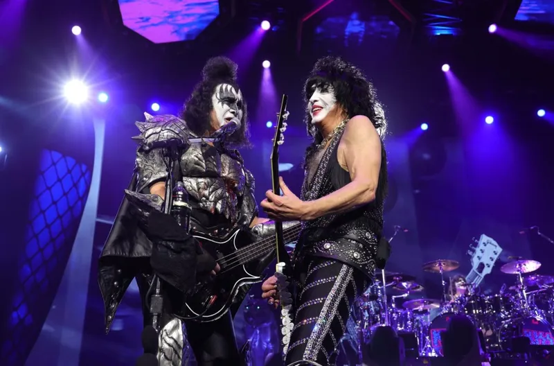Gene Simmons and Paul Stanley performing during KISS's farewell tour at Madison Square Garden in 2023