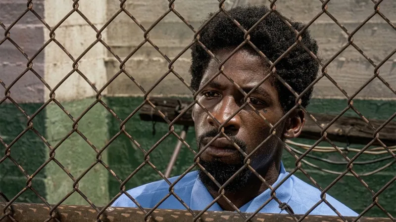 Glenn Plummer as Bobby Johnson behind a prison fence in South Central 1992