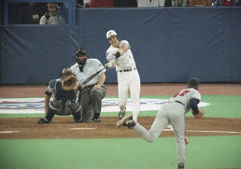 Toronto Blue Jays batter connects for a hit during the 1992 World Series