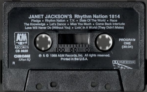 Original 1989 A&M Records cassette tape of Janet Jacksons Rhythm Nation 1814